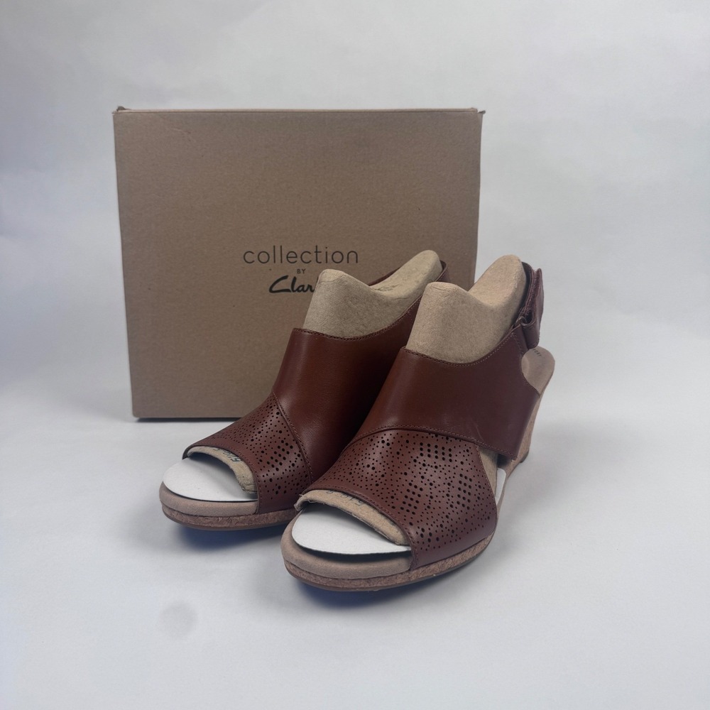 NEW Clarks Women's 10 W Lafley Joy Wedge Sandals Brown 3" with Box